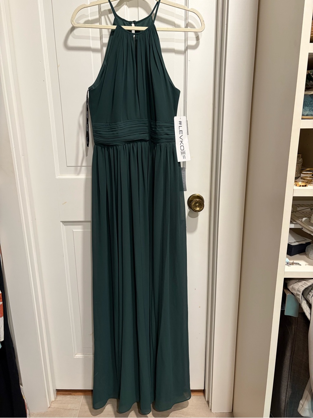 Levkoff Forest Green Halter Maxi Dress/ Cocktail, Wedding